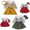 Bébé Fille Vêtements D'été Ensembles Filles Rayé T-shirt Jarretelles Jupe Arc Bande De Cheveux 3Pcs Ensemble Enfants Col Volant Chemise Sling Jupes ZYQA470