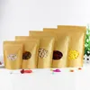 100pcs Kraft Brown standing zip lock packaging bag with oval clear window resealable nuts and grain packing pouch food storage bags