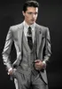 Shiny Gray With Embroidery Groom Tuxedos Handsome Man Business Suit Wedding Party Blazer Coat Waistcoat Trousers Sets K73