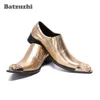 Batzuzhi British Type Men Shoes Screed Gold Metal Cap Leather Sukienka Buty Slip On Gold Party Wedding Buty Mężczyźni Biznes