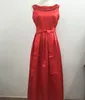 Elegant Womens Evening Party Dresses Crewneck Satin Slim Fit Red Long Full Length Dress Vestidos De Fiesta