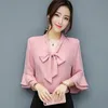 Chiffon Jacke Beruf Kleid Frau Sommer V Blei Schleife Joker Weiß Mädchen Der Ärmel Han Fan Hemd Bluse Mode