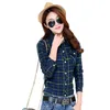 2019 herfst winter dames vrouwelijke casual katoen revers lange mouwen plaid shirt vrouwen slanke bovenkleding blouse tops kleding mx190714