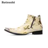 Batzuzhi Luxury Handmade Men Boots Siated Iron Toe Męskie Skórzane Buty Skórzane Gold Rock Party and Weddwear Botas Hombre