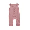 Baby Rompers Boys Girls Solid Ärmlös Jumpsuits Kids Casual Knapp Bodysuitbyxor Barn Onesies Sleepwear Payamas Climb Suit YP408