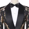 New 2019 Classic Golden Embroidery Men Suits For Groom Tuxedos Costume Homme Groomsmen Mens Wedding Prom Suits Best Man Blazer