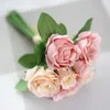 Petites roses artificielles artisanales décoratives de mariage, 3 pièces/lot, bouquet de mariée, simulation de fleurs en soie, plante de décoration artisanale