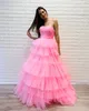 Sleeping Beauty Inspired Prom Dress 2020 Ballgown Ruffles Pink Formal Evening Party Gowns Strapless Neck Long Sweet 16 Gowns Cupcake
