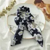 INS Chiffon Summer Bright Rose Floral Hair Scrunchies Women Accessories Hair Bands Ties Ponytail Holder Rubber Rope Decoration Long Bowknot