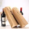 Sac à vin rouge en papier Kraft réutilisable, sacs à main cadeaux simples et doubles pour Champagne, faciles à transporter WB2149