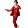 Kant Zijden Pyjamabroek Set Dames Dames Nachthemden Met Lange Mouwen Broekpak Driedelige Homewear Kleding Voor Women242S