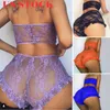 Novos conjuntos de lingerie de tule de renda feminina sexy coração impressão babados conjuntos exóticos sleepwear babydoll senhora roupa interior sexy nightwear298c