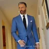 Wysokiej jakości dwa przyciski Blue Groom Tuxedos Man Prom Business Garnitury Blazer Mens Wedding Party Odzież (kurtka + spodnie + krawat) D: 3
