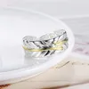 Plated sterling silver Color separation Feather Ring DHSR20 US size open Adjustable; Brand new unisex 925 silver plate Band Rings jewelry