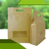 10 pcs grandes medições de marrom embalagens de papel kraft embalagens com janela clara e manipular bolsas de café oito bolsas de vedação laterais