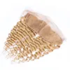 Honey Blonde Poules de cheveux péruviens Bundles profonde avec 4bundles frontaux 27 Blondes de cheveux blondes à la fraise avec 13x4 en dentelle frontale C2261724