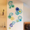 Moderne Murano Bloem Platen Wall Art Blauwe Schaduw Art Decoratie 100% Handgeblazen Glas Opknoping Platen Wall Art met Sint-Kalloprand