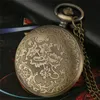 Vintage Bronze Hollow Bamboo Leaf Case Pocket Watch Classic Antique Men Women Quartz Analog Watches Necklace Chain Cool Clock