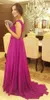 Fuchsia Chiffon Lange einfache preiswerte Mutter der Braut Kleider drapierte Scoop Neck Plus Size Flügelärmeln Wedding Guest Kleid-formale Mutter Kleider