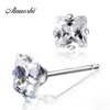 100% 925 Real Sterling Silver Earring Four Claws Cubic Zirconia Square Princess Cut Jewelry for Women Men Square Stud Earring Y200106