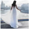 2019 Cheap Fashion Beach Wedding Dress Floral Lace Applique Sexy High Slit Bateau Short Sleeve Boho Wedding Dresses Summer Party Dress Women