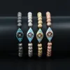 Women Charm Bracelets Turquoise CZ Eye Hamsa Braiding Jewelry For Men 6mm Ball Beads 4mm Stainless Steel Beads