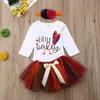 Türkiye şükran elbise seti kız bebek uzun kollu sonbahar romper tül etek bandı elbise kıyafet seti