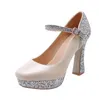 Varm försäljning-stor liten storlek 32 33 till 40 41 42 43 Guld Silver Sequined Designer Heels Fashion Thick High Heels Bridal Bröllopsskor