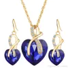 Eerring collier ensembles de bijoux 4 couleurs coeur cristal pendentif alliage accessoire plaqué or chaîne en métal pour les femmes cadeau de fête de mariage