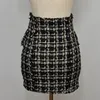 Plaid tweed kjol kvinnor vintage bodycorn blyerts Autumn Wool Tassel Mini kjolar Warp Korean Black Plus Size Button W403