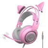 ピンクのゲーミングヘッドフォン