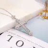 Luxury 925 Sterling Silver Cross Cipndant Necklace Clear Pave Sona Diamond Necklace Ciondo
