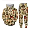 Groothandel - Nieuwe Mode Mannen / Womens Mushroom Collage Sweatshirt Joggers Grappige 3D Print Unisex Hoodies + Broek ZZ044