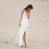 Sexy Beach Wedding Dress Spaghetti Strap Boho V Neck Open Back bridal dresses 2020 Chiffon High Split Lace top Wedding Gown