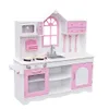 Dzieci Drewno Kuchnia Zabawki Gotowanie Udawaj Play Zestaw Maluch Drewniany Playset z Kitchenware Pink