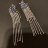 Fashion- Brincos de Tassel para Feminino Marca Deisgner Casamento Long Stud Brinco 925 Ringos de Diamante de Prata Mulheres Moda Jóias