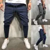 Мужские мода мода тощие растягивающие брюки Slim Fit прямые брюки ноги