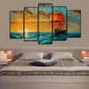 5 pezzi bella nave al tramonto che naviga sul mare pittura a olio astratta arte della parete stampa HD tela pittura moda appendere immagini