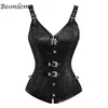 Corset Steampunk Corsage Corsage Acier Désossé Gothique Brocart Corsets Et Bustiers Noir Rouge Parti Basque Customes