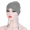 Mujeres musulmanas indias, turbante cruzado, gorro para la cabeza, quimio para el cáncer, tocado para la pérdida de cabello, cubierta, sombreros árabes islámicos, envoltura de Color sólido de Ramadán