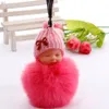 Cute Sleeping Baby Doll Llaveros Fluffy Fur Pompom Llavero Bolsa de coche Colgantes Llavero llavero Favor de fiesta LJJA3773