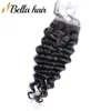 Bella Hair Brazilian Virgin Hair Weave Lace Closure Deep Wave Curly 4x4 Top Closures with BabyHair Natural Color