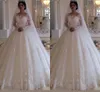 2019 árabe glamouroso bateau mangas compridas princesa vestido de casamento longo feito sob encomenda renda completa princesa vestidos de noiva varredura train235i