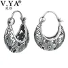 V.ya 2018 Vintage Kwiat Hoop Kolczyki 925 Sterling Silver Kolczyki Brincos Kobiety Matka Dnia Prezent Fine Jewelry J190629