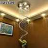 Moderno LED Lampadario di cristallo Illuminazione Spirale Goccia di pioggia Scala Plafoniere in cristallo Apparecchi Deco Lampada Illuminazione per el Hall Sta280z