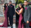 Burgundy High Neck Backless Mermaid Prom Dresses Lace Appliqued Satin Formal Evening Gowns Cheap Formal Party Dresss Evening Wear ogstuff