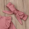 Kids Ruffle Conjuntos de Roupas de Manga Longa Topo + Calças de Saia + Headband Bow 3 Pçs / Set Outfits Crianças Roupas Girl Elastic Band Pants M702