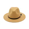 Fashion-Blend Fedora Panama Hat Fashion Women Lady Wool Wide Brim Casual Outdoor Jazz Cap with Leather Iron Band