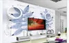 Customized 3d mural wallpaper photo wall paper Blue transparent leaves letter circle 3D living room TV background mural wallpaper for walls