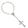 3 Estilo Católica Rosário Pulseira Pérola Cristo Pingente Cruz Jesus Prayer Bead pulseiras ajustável Bangle Declaração Jóias dom mulheres